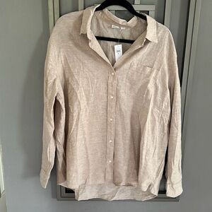 NWT GAP classic beige button-down blouse linen and cotton XL